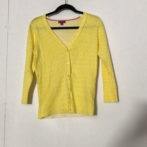 Yellow cardigan with 3/4 inch sleeves
